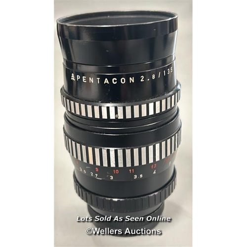 280 - Three assorted lenses including Vivitar series 1 100-400mm, Hoya Skylight 55mm, Pentagon 2.8 / 135mm... 