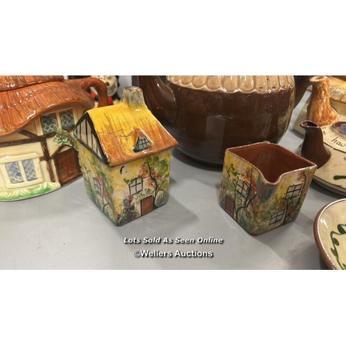 290 - Assorted ceramics including teapots, tea set, Dennis the Menace & Mickey Mouse money boxes, large va... 