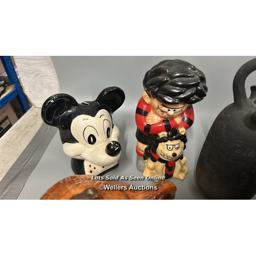 290 - Assorted ceramics including teapots, tea set, Dennis the Menace & Mickey Mouse money boxes, large va... 