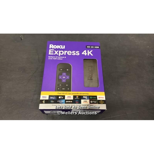 8027 - ROKU EXPRESS 4K | HD/4K/HDR STREAMING MEDIA PLAYER, BLACK / APPEARS NEW IN BOX / SEE IMAGES