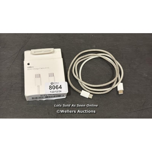 8064 - APPLE 60W USB-C CHARGE CABLE (1M) / MINIMAL SIGNS OF USE / NOT FULLY TESTED / SEE IMAGES