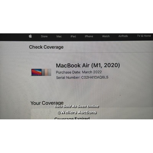 8193 - APPLE MACBOOK AIR 2020 / APPLE M1 CHIP, 8-CORE CPU WITH 4 PERFORMANCE CORES AND 4 EFFICIENCY CORES /... 