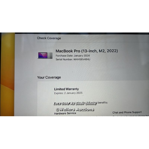 8196 - APPLE MACBOOK PRO 2022 / APPLE M2 CHIP / 8GB RAM / 256GB SSD / 13.3 INCH / SPACE GREY / MNEH3B/A / A... 