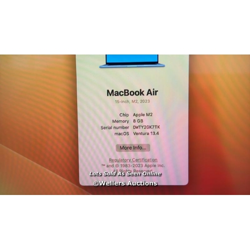 8197 - APPLE MACBOOK AIR 2023 / APPLE M2 CHIP / 8GB RAM / 512GB SSD / 8 CORE CPU & 10 CORE GPU / 15.3 INCH ... 