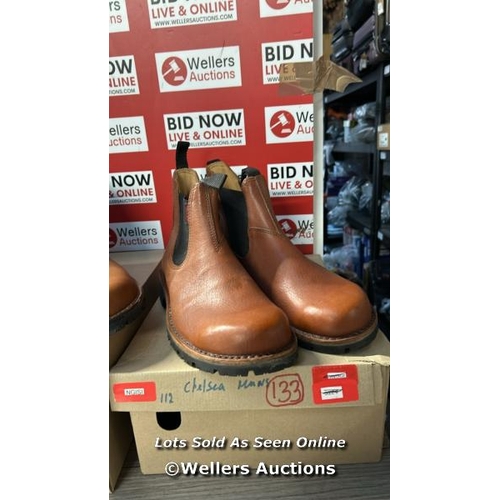 1001 - X4 GENTS CHELSEA BOOTS, REDLINE AND NGUNI, SIZES 12,10,11,10, ALL NEW, THE TWO LEFT PAIRS ARE MARKED... 