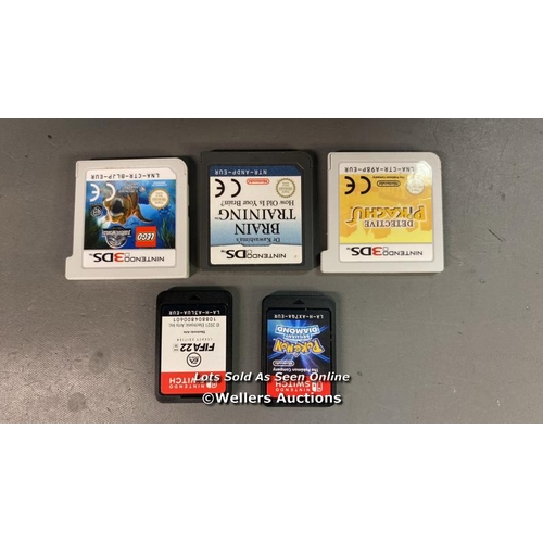 9521 - NINTENDO GAME CARDS X5 INC. 3S LEGO JURASSIC WORLD,  3DS DETECTIVE PIKACHU, DS BRAIN TRAINING, NINTE... 