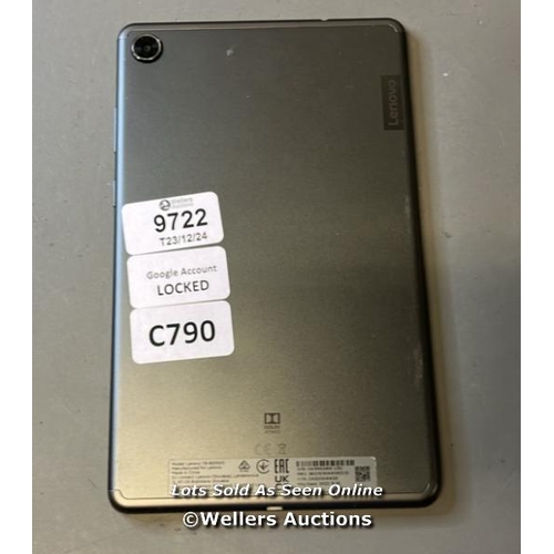 9722 - LENOVO TABLET /MODEL: TB-8505XS/SN: HA1RNQWK/ GOOGLE ACCOUNT LOCKED