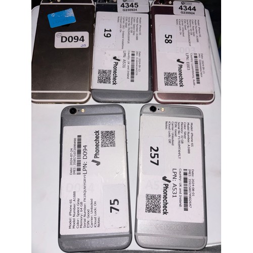 5006 - 5X APPLE IPHONE 6S / ICLOUD LOCKED / SOME WITH DAMAGE SEE IMAGES