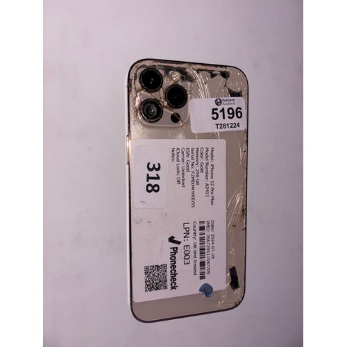 5196 - IPHONE 12 PRO MAX / MODEL: A2411 / GOLD / 256GB / S.N: F2MDJ4HH0D55 / ICLOUD UNLOCKED / DAMAGED BACK