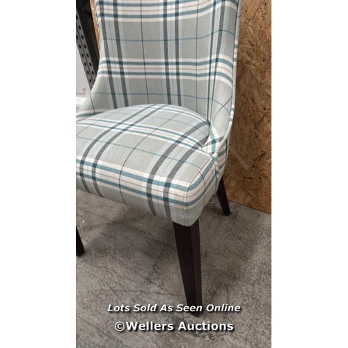 1011 - TOM KITCHEN MILANO PANAZ CALROUST HUNTER CHECK DUCK EGG BLUE 155 BEECH DARK OAK LEGS CHAIR  / LOCATE... 