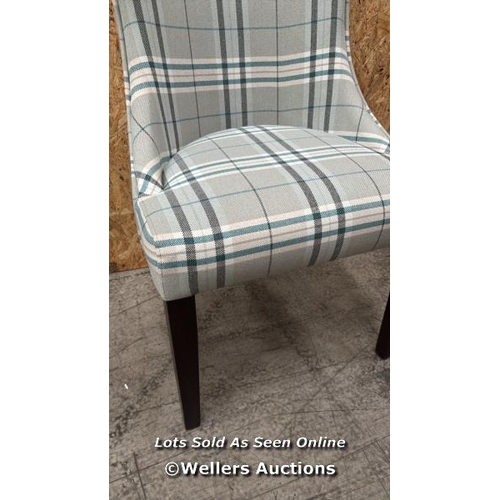 1011 - TOM KITCHEN MILANO PANAZ CALROUST HUNTER CHECK DUCK EGG BLUE 155 BEECH DARK OAK LEGS CHAIR  / LOCATE... 