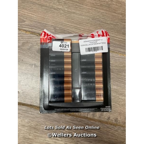 4021 - DURACELL AA OPTIMUM BATTERIES / NEW / OPEN PACKAGING / D9