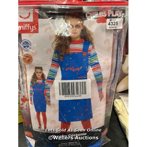 4325 - SMIFFYS CHUCKY COSTUME IN BLUE FOR KIDS, DRESS AND TOP, OFFICIALLY LICENSED, BLUE DUNGAREE DRESS AND... 