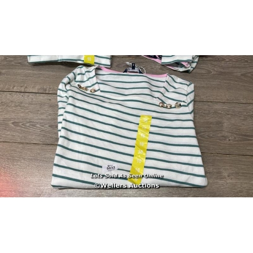 5032 - 11X LADIES NEW CREW CLOTHING COMPANY SQUARE NECK BRETON BUTTON STRIPED TOP / SIZE 10 / F10