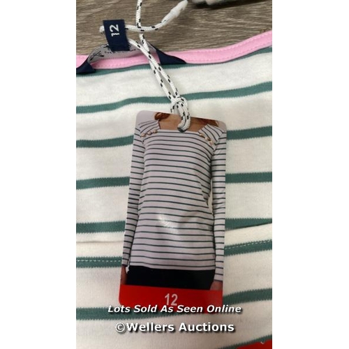 5033 - 10X LADIES NEW CREW CLOTHING COMPANY SQUARE NECK BRETON BUTTON STRIPED TOP / SIZE 12 / F10