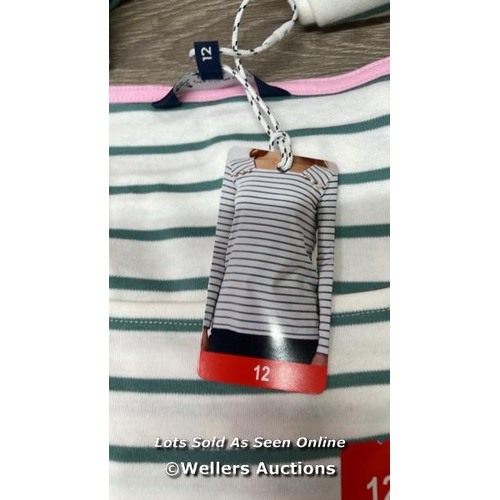 5035 - 10X LADIES NEW CREW CLOTHING COMPANY SQUARE NECK BRETON BUTTON STRIPED TOP / SIZE 12 / F10