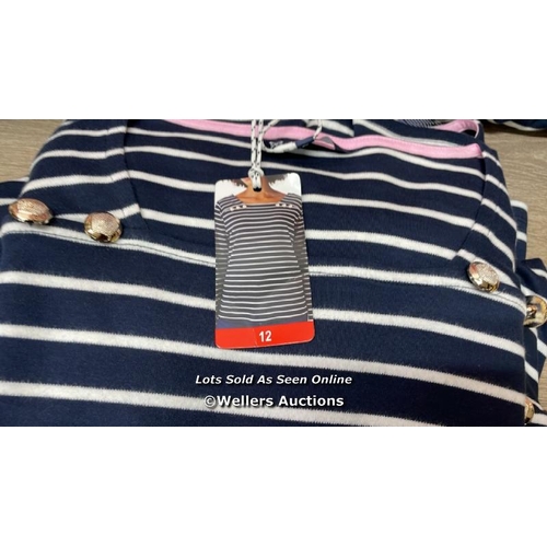 5055 - 10X LADIES NEW CREW CLOTHING COMPANY SQUARE NECK BRETON BUTTON STRIPED TOP / SIZE 12 / F5