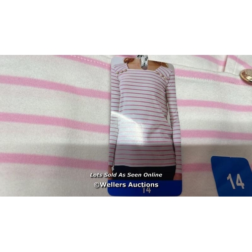 5056 - 10X LADIES NEW CREW CLOTHING COMPANY SQUARE NECK BRETON BUTTON STRIPED TOP / SIZE 14 / F5