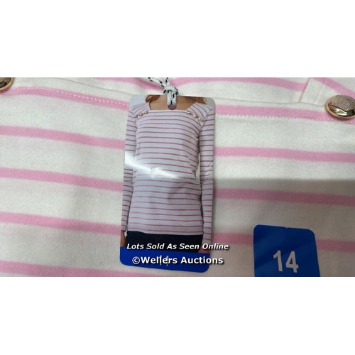 5057 - 10X LADIES NEW CREW CLOTHING COMPANY SQUARE NECK BRETON BUTTON STRIPED TOP / SIZE 14 / F5