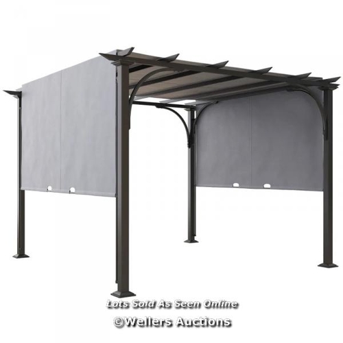 8001 - RRP: 299.99 - OUTSUNNY 3 X 3(M) METAL PERGOLA WITH RETRACTABLE ROOF, GARDEN GAZEBO METAL PERGOLA CAN... 