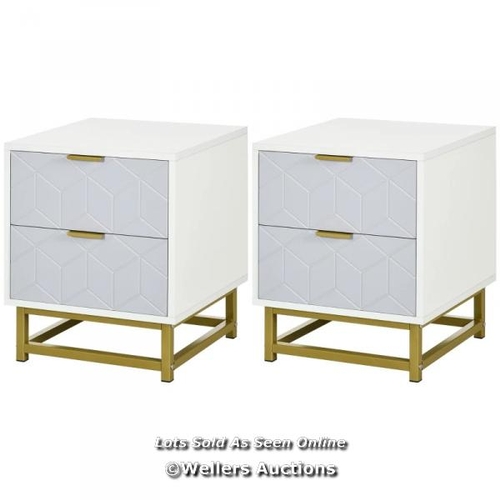 8009 - RRP: 69.99 BEDSIDE TABLE WITH 2 DRAWERS, SIDE TABLE, BEDSIDE CABINET WITH STEEL FRAME FOR LIVING ROO... 