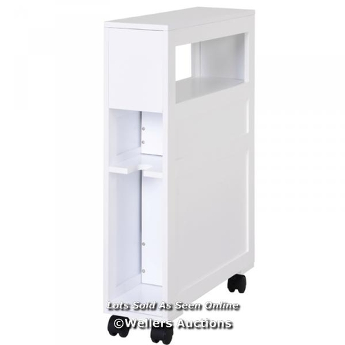 8010 - RRP: 69.99 - 72X16CM NARROW BATHROOM STORAGE UNIT W/ 2 DRAWERS OPEN TOP 4 WHEELS SLIMLINE MODERN ROL... 