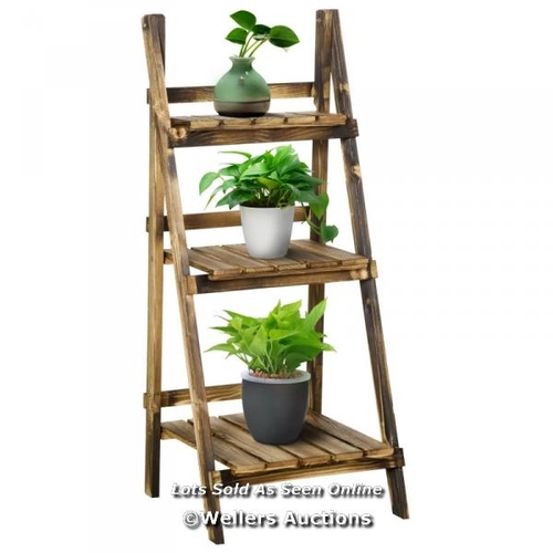 8011 - RRP: 29.99 - OUTSUNNY WOODEN FOLDING FLOWER POT STAND 3 TIER GARDEN PLANTER DISPLAY LADDER GARDENER ... 