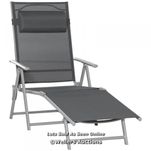 8012 - RRP: 99.99 - OUTSUNNY STEEL FABRIC SUN LOUNGER OUTDOOR FOLDING CHAISE LOUNGE CHAIR RECLINER WITH POR... 