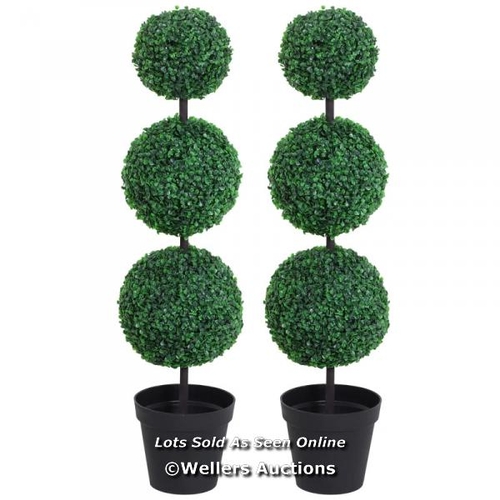 8024 - RRP: 89.99 - OUTSUNNY SET OF 2 ARTIFICIAL BOXWOOD BALL TOPIARY TREES POTTED DECORATIVE PLANT OUTDOOR... 