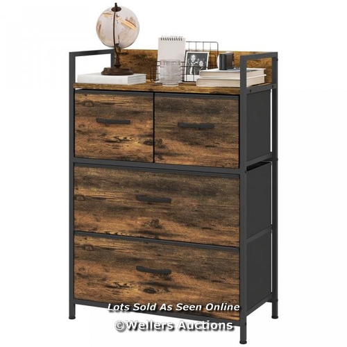 8038 - RRP: 49.99 - RUSTIC CHEST OF FOUR FABRIC DRAWERS - RUSTIC BROWN / PLEASE NOTE - INTERNET STOCK IMAGE... 