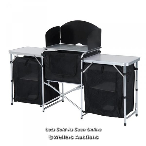 8043 - RRP: 175.99 - OUTSUNNY ALUMINUM PORTABLE CAMPING KITCHEN FOLD-UP COOKING TABLE WITH WINDSCREEN AND 3... 