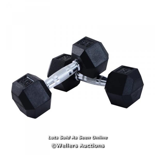 8044 - RRP: 59.99 - 2X8KG HEX DUMBBELL RUBBER WEIGHTS SETS HEXAGONAL GYM FITNESS LIFTING HOME / PLEASE NOTE... 