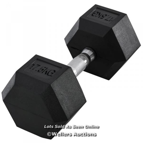 8045 - RRP: 49.99 - 17.5KG SINGLE RUBBER HEX DUMBBELL PORTABLE HAND WEIGHTS DUMBBELL / PLEASE NOTE - INTERN... 