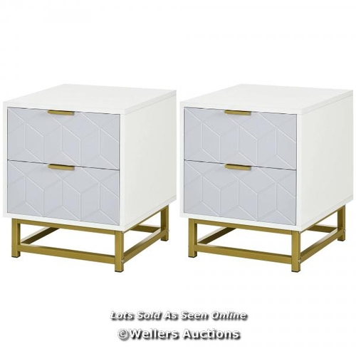 8058 - RRP: 69.99 BEDSIDE TABLE WITH 2 DRAWERS, SIDE TABLE, BEDSIDE CABINET WITH STEEL FRAME FOR LIVING ROO... 