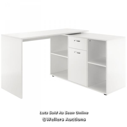 8270 - RRP: 164.99 - L-SHAPED COMPUTER DESK WITH STORAGE COMPARTMENTS, DRAWER AND CABINET, LAPTOP PC CORNER... 