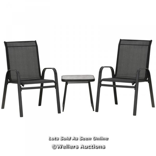 8289 - RRP: 339.99 - OUTSUNNY 3 PIECES OUTDOOR BISTRO SET, PATIO STACKABLE ARMCHAIRS WITH BREATHABLE MESH F... 