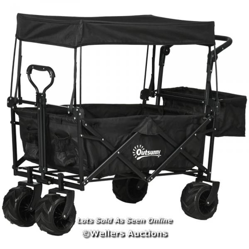 8313 - RRP: 109.99 - OUTSUNNY FOLDING TROLLEY CART STORAGE WAGON BEACH TRAILER 4 WHEELS WITH HANDLE OVERHEA... 