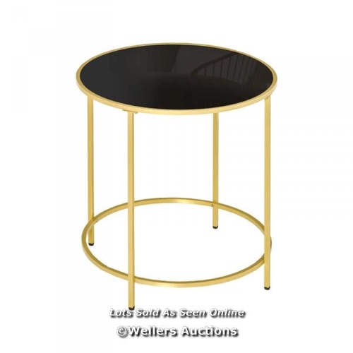 8325 - RRP: 59.99 - ROUND SIDE TABLE MORDEN COFFEE TABLES WITH GOLD METAL BASE, TABLE WITH TEMPERED GLASS T... 