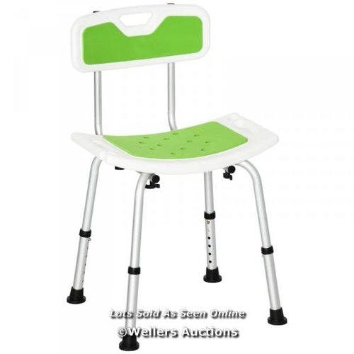 8334 - RRP: 39.99 - SHOWER STOOL WITH BACKREST, HEIGHT ADJUSTABLE SHOWER CHAIR WITH ANTI-SLIP FOOT PADS, SH... 