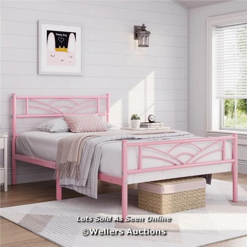 8538 - RRP: 55.98 - YAHEETECH MINIMALIST METAL BED FRAME / SIZE: SINGLE (3'), COLOUR: PINK / PLEASE NOTE - ... 