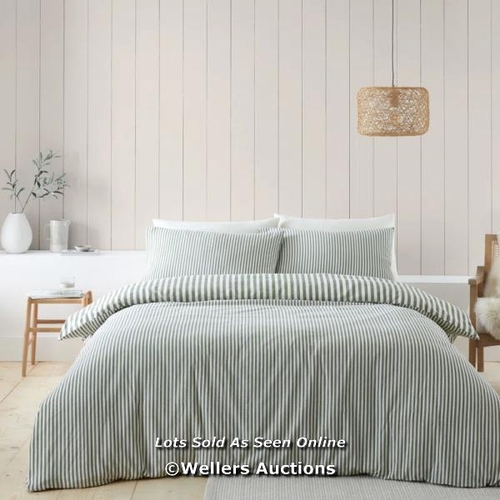 8725 - RRP: 23.08 - CATHERINE LANSFIELD BRUSHED COTTON STRIPE DUVET COVER SET / SIZE: DOUBLE, COLOUR: GREEN... 