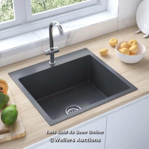 8775 - RRP: 104.99 - BELFRY KITCHEN LYSTRA HANDMADE KITCHEN SINK WITH FAUCET HOLE BLACK STAINLESS STEEL / F... 