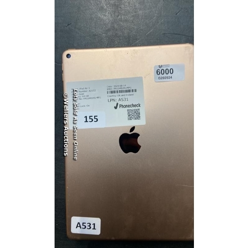 8011 - IPAD AIR 3 MODEL N:A2152 64GB ICLOUD:ON IMEI: FPLDM02KLMPG