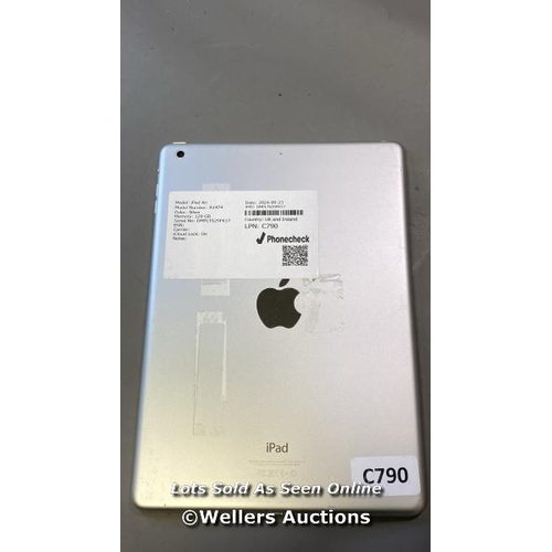 8031 - APPLE IPAD AIR / A1474 128GB ICLOUD LOCK: ON IMEI: DMPLT629FK17 /