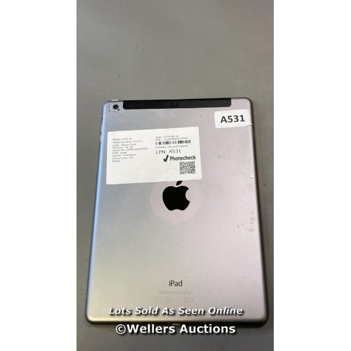 8034 - APPLE IPAD AIR / A1475 16GB ICLOUD LOCK: ON IMEI: 352060060537949