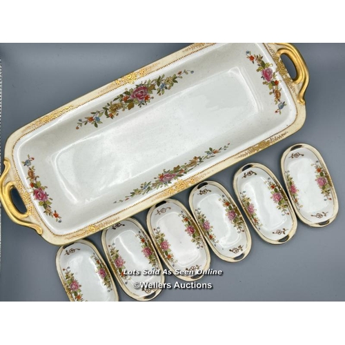 31 - Nippon hand painted bone china dish, 22 cm long with six matching small dishes and a Bavaria Schuman... 