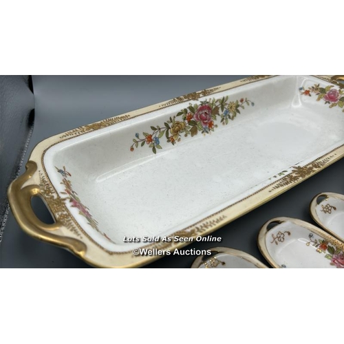 31 - Nippon hand painted bone china dish, 22 cm long with six matching small dishes and a Bavaria Schuman... 