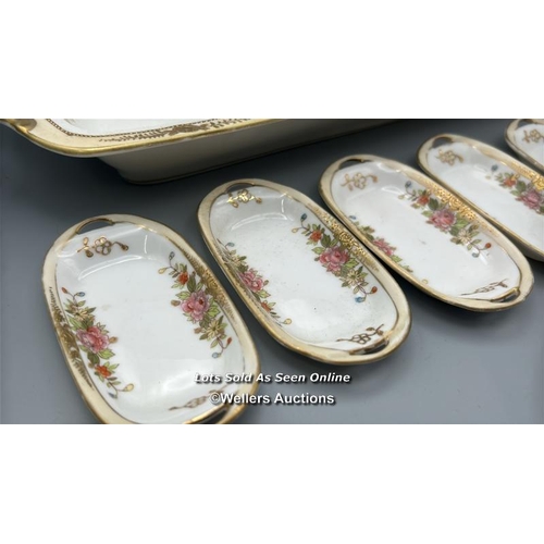 31 - Nippon hand painted bone china dish, 22 cm long with six matching small dishes and a Bavaria Schuman... 