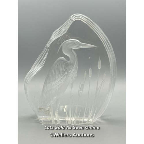 44 - Two glass paperweights including Otter by Mats Jonasson and another depicting a Heron, largest 16cm ... 