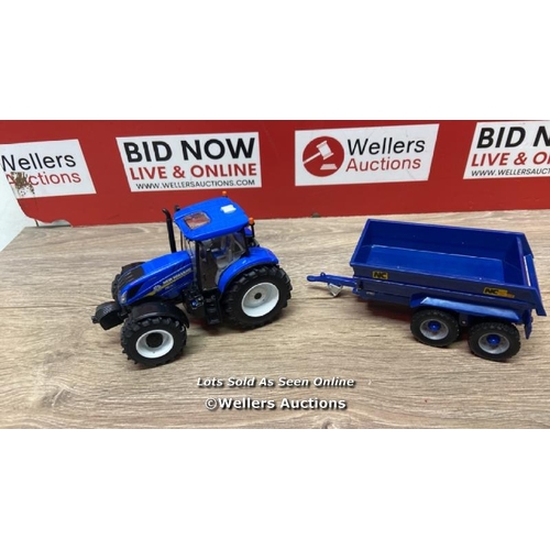 7018 - BRITAINS NEW HOLLAND T6 TRACTOR WITH TRAILER PLAYSET, COLLECTABLE TRACTOR TOY, TRACTOR TOYS COMPATIB... 